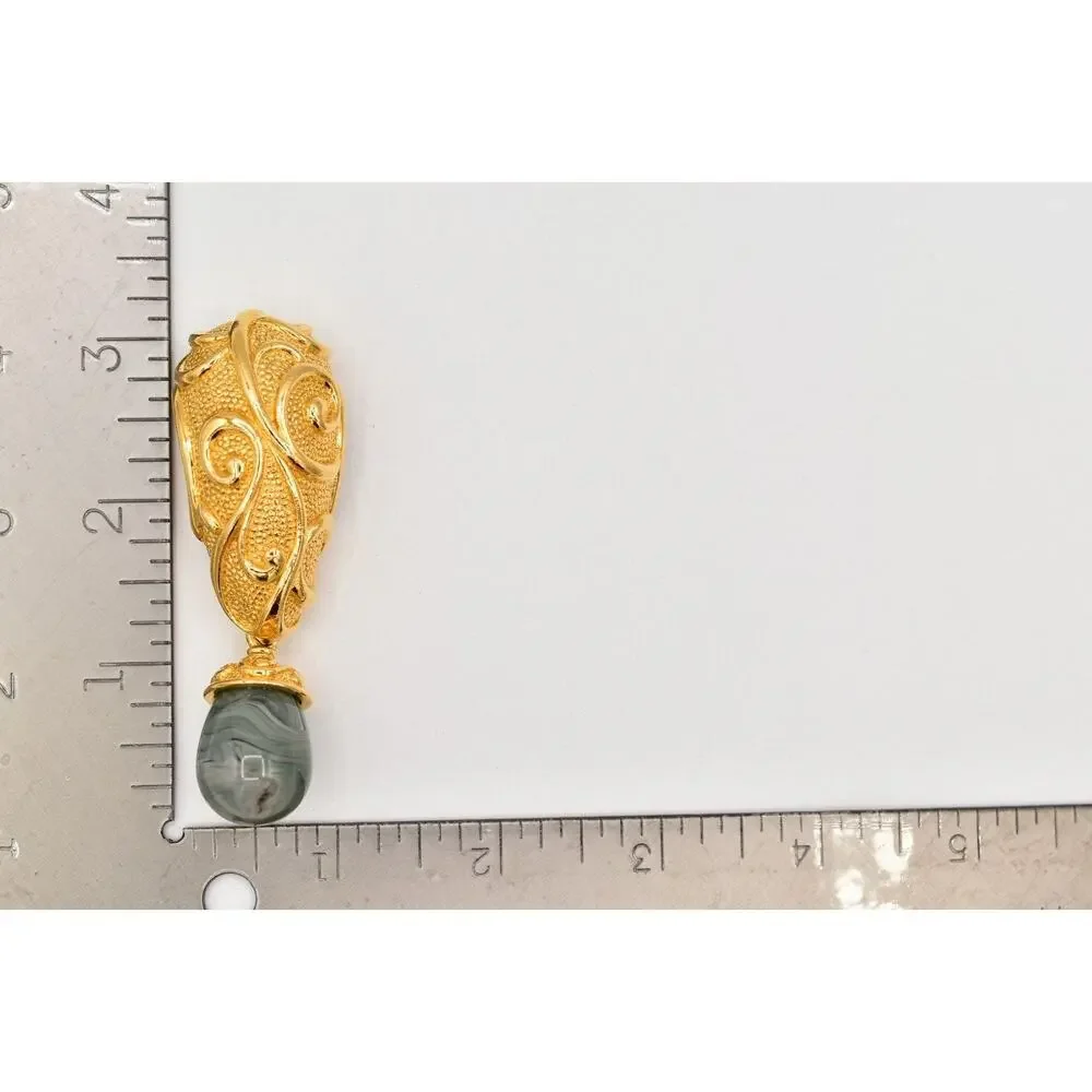 Barrera for Avon Vintage Cabochon Pin Brooch Dangle Marbled Gold Chunky BinAH
